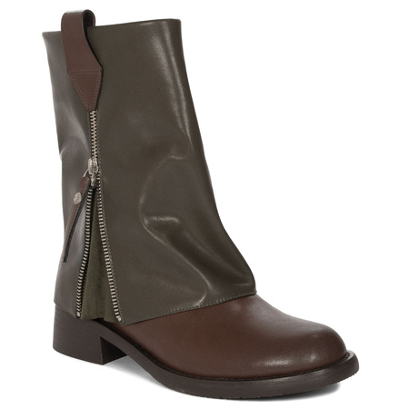 Maciejka Leather Ankle Boots Foldover Shaft Low Heel Green-Brown K7213-09/00-8