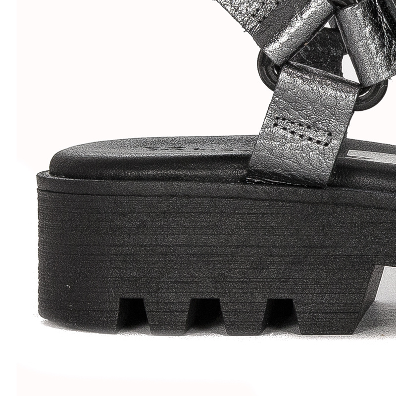 Maciejka Silver + Grey leather women's flat velcro sandals