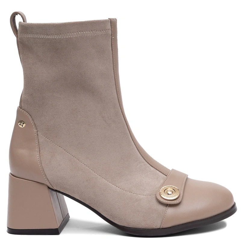 Maciejka Elegant Leather Sock Ankle Boots Gold Accent Beige K7819-04/00-7