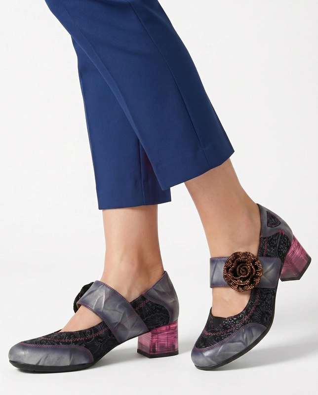 Maciejka Leather Patchwork Pumps Decorative Flower Multicolored 06875-03/00-1