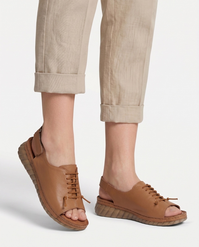 Maciejka Genuine Leather Lace Up Womens Wedge Sandals Tan L7635-29/00-1 HTML