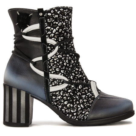 Maciejka Premium Leather Ankle Boots Block Heel Black Blue 05605-01/00-7