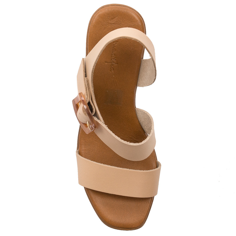 Maciejka Leather High Block Heel Sandals with Tortoiseshell Buckle, Beige L5245-04-00-0