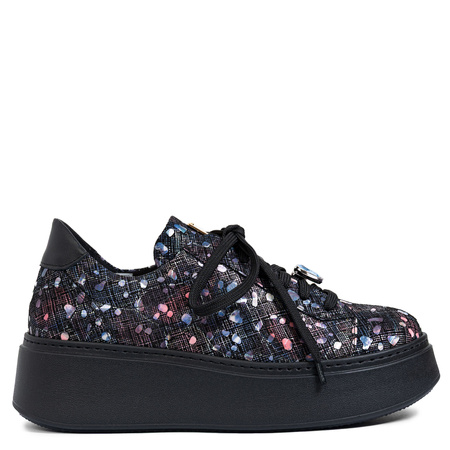 Maciejka Leather Platform Sneakers With Confetti Print, Black 6191W-04/00-8