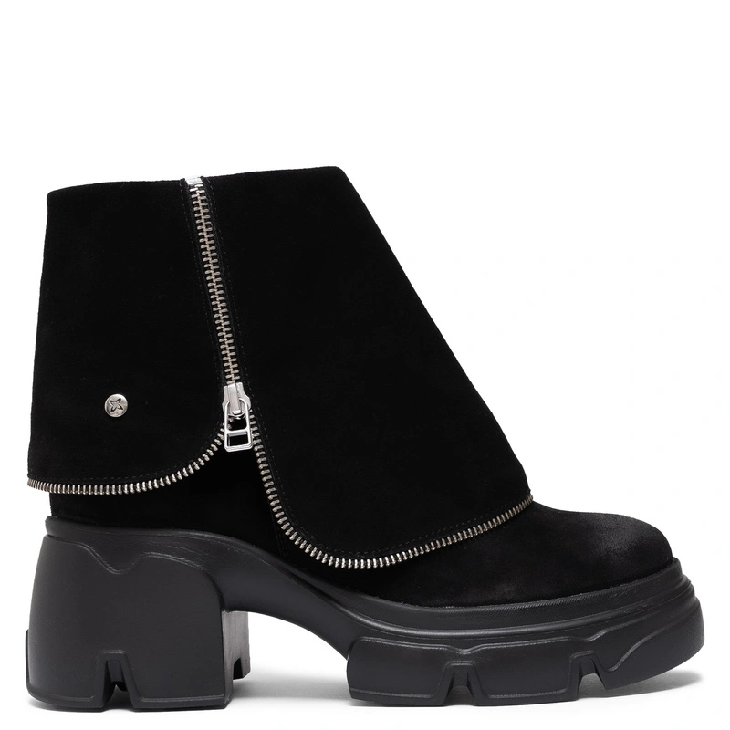 Maciejka Suede Ankle Boots Asymmetric Zip Black 07145-01/00-8