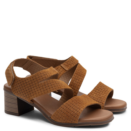 Maciejka Suede Block Heel Sandals Artistic Design Brown E7401-29/00-1