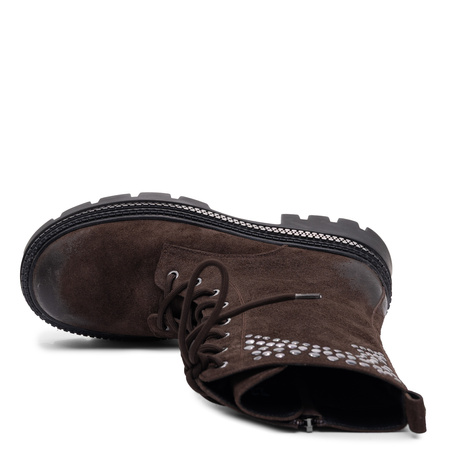 Maciejka Women's Suede Leather Laced Ankle Boots On Platform Dark Brown K7808-02/00-7