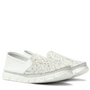 Maciejka Półbuty Skórzane Wsuwane Biało-Srebrne 03512-70/00-0