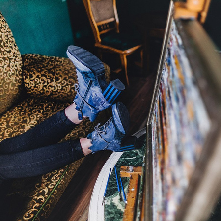 Maciejka Botki damskie na słupku niebieskie