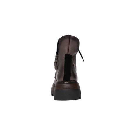 Maciejka Leather Women’s Lace-Up Platform Boots With Side Zipper Brown-Black 07110-02-00-8