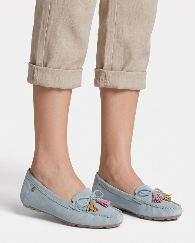 Maciejka Suede Slip-On Moccasins With Tassels Blue PR767-06/00-1