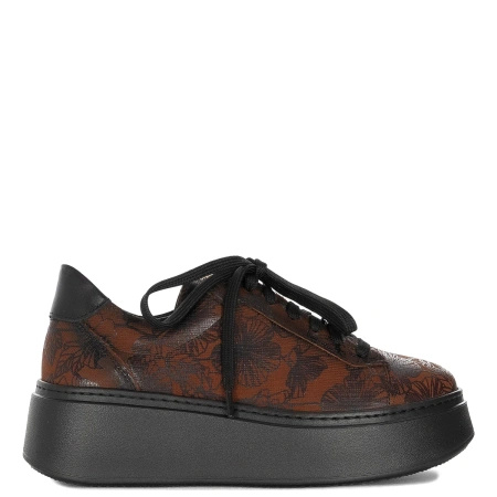 Maciejka Leather Platform Floral Pattern Cognac Brown Sneakers 06191-29/00-8