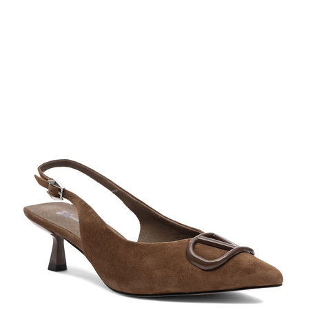Maciejka Czółenka Slingback Szpiczasty Nosek Obcas 6 cm Brązowy K7447-02/00-1