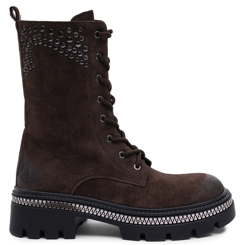 Maciejka Women's Suede Leather Laced Ankle Boots On Platform Dark Brown K7808-02/00-7