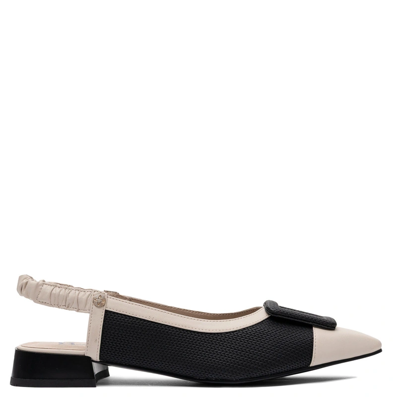 Maciejka Czółenka Slingback Skórzane Niski Obcas Czarno-Beżowe K7466-04/00-1