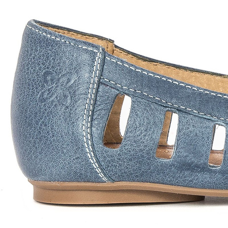 Maciejka Baleriny damskie skóra granatowe na jeans