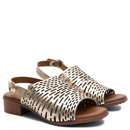 Maciejka Leather Openwork Elegant Gold Sandals E7392-25/00-1