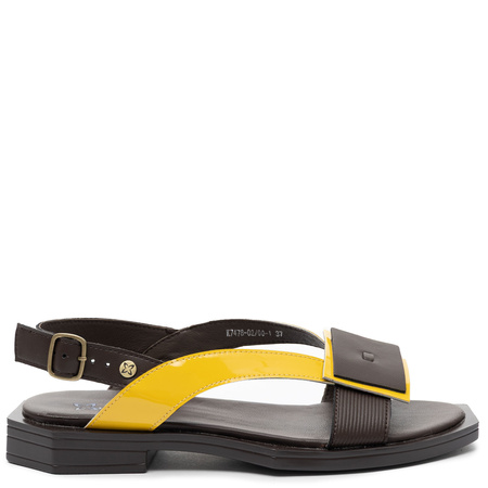 Maciejka Leather Sandals Patent Accent Square Toe Brown-Yellow K7478-02/00-1