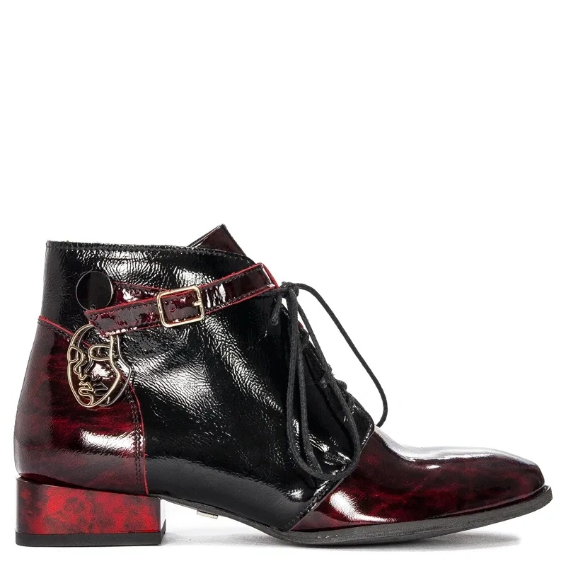 Maciejka Patent Leather Lace-Up Ankle Boots Burgundy 5743A-23/00-7