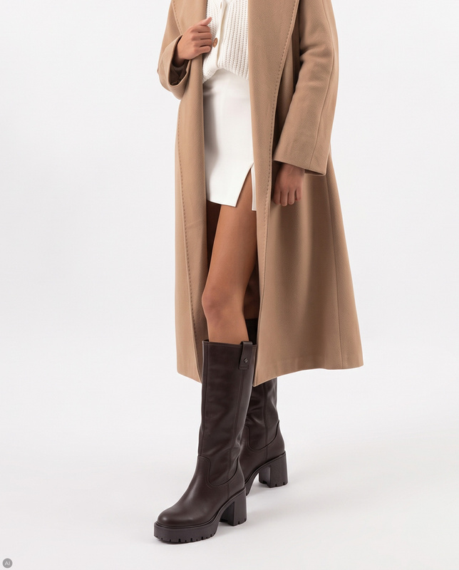 Maciejka Women’s Natural Leather Knee-High Boots Brown 8 cm Block Heel K7693-01/00-7