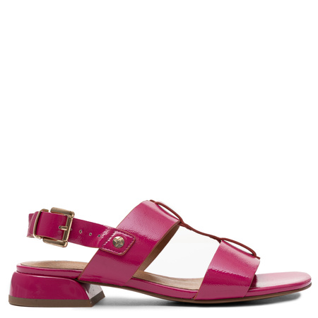 Maciejka Leather Patent Adjustable Low-Heel Sandals Pink K7455-15/00-1