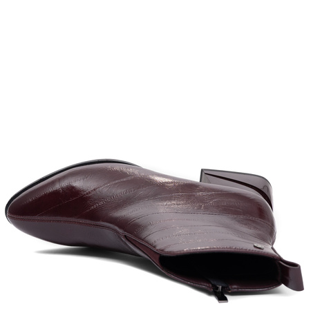 Maciejka Botki Skórzane Rzemieślnicze Wykonanie Szpicasty Nosek Bordowe K7675-23/00-7