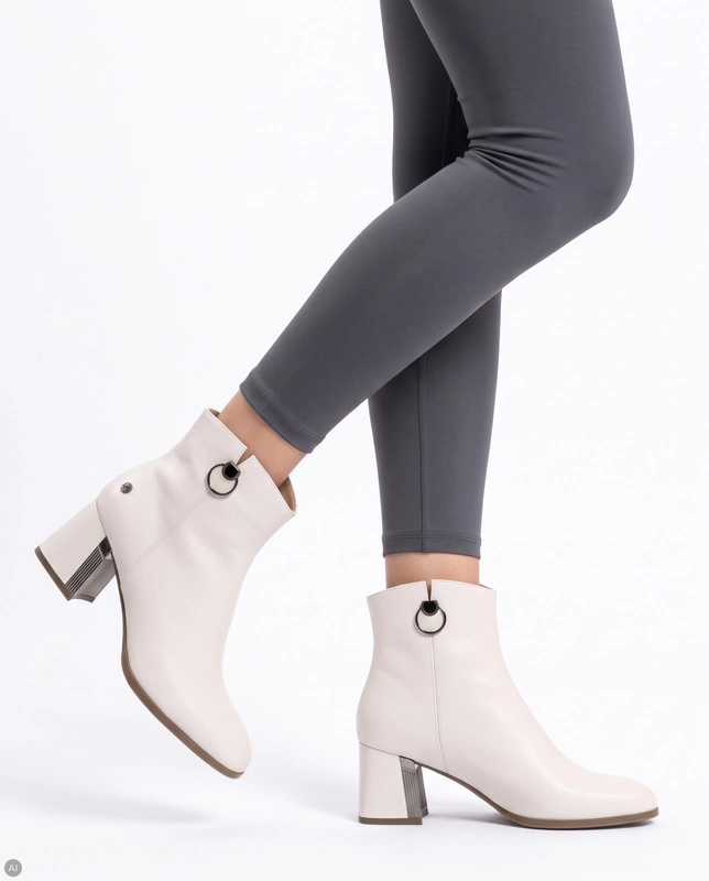 Maciejka Leather Ankle Boots Insulated Block Heel Beige K7203-04/00-8