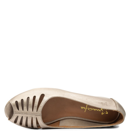 Maciejka Leather Peep-Toe Ballet Flats Cutout Almond Toe Gold P7541-32/00-1