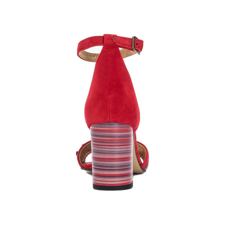 Maciejka Elegant Suede Block Heel Sandals Multicolored Striped Heel Red 04144-08/00-5
