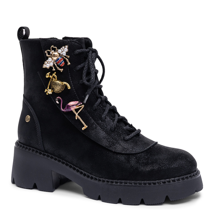Maciejka Skórzane Trzewiki Damskie Czarne 07656-01/00-8