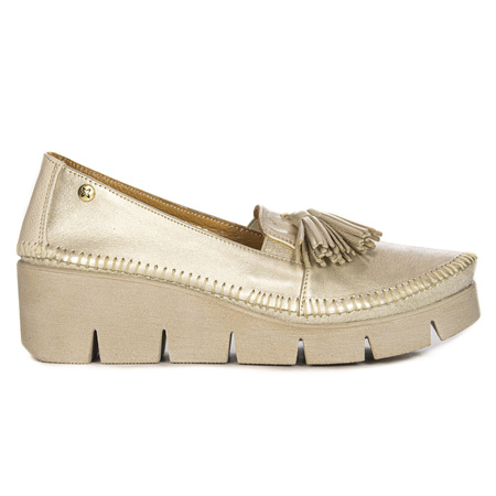 Maciejka Gold Leather Flat Shoes 06410-25/00-1