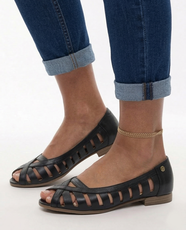 Maciejka Leather Ballet Flats Cutout Peep Toe Black P7540-01/00-1