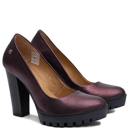 Maciejka Women's Burgundy Leather Pumps Elegant Almond Toe Shoes Block Heel 2629W-13/00-1