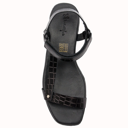 Maciejka black leather women's flat velcro sandals