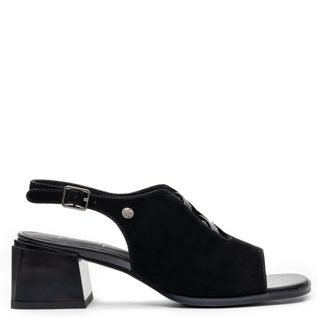 Maciejka Leather Sandals Suede Block Heel Black K7521-01/00-1