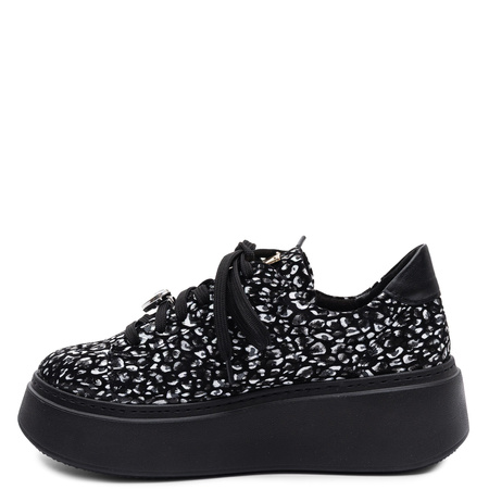 Maciejka Skórzane Sneakersy Na Platformie Czarno-Białe 6191W-08/00-8