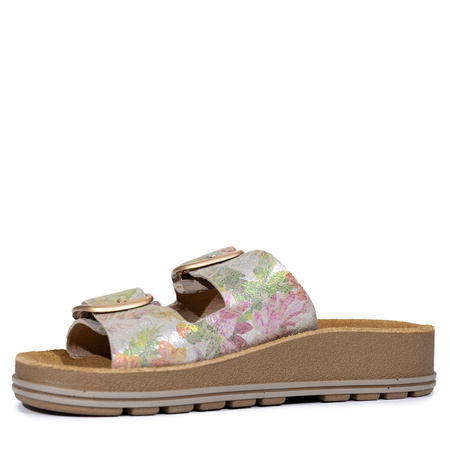 Maciejka Leather Slides Floral Print Elevated Platform Multicolor P7537-39/00-5