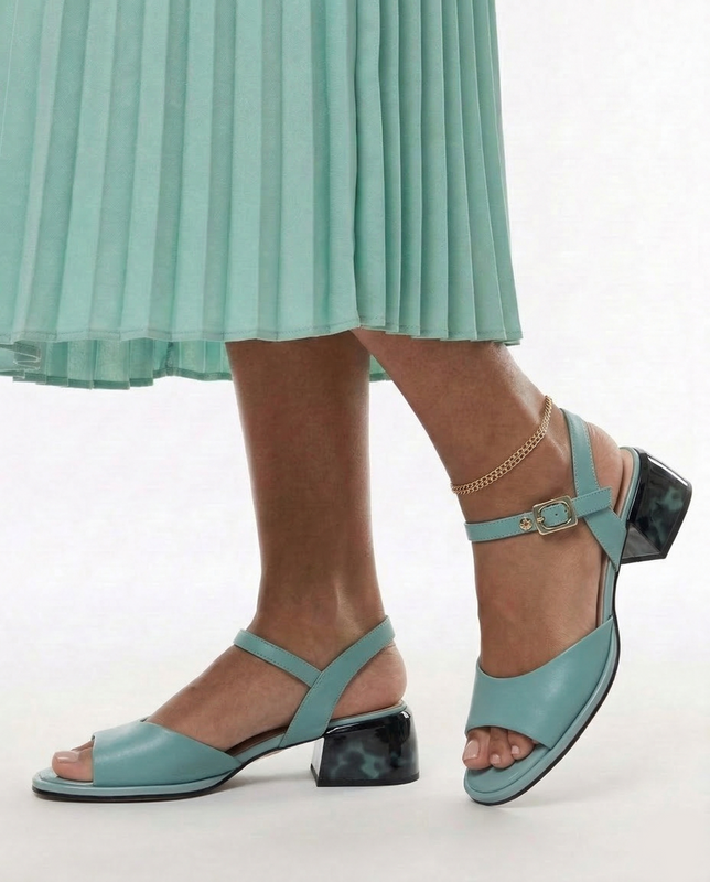 Maciejka Leather Sandals Block Heel Open Back Turquoise K7523-36/00-1