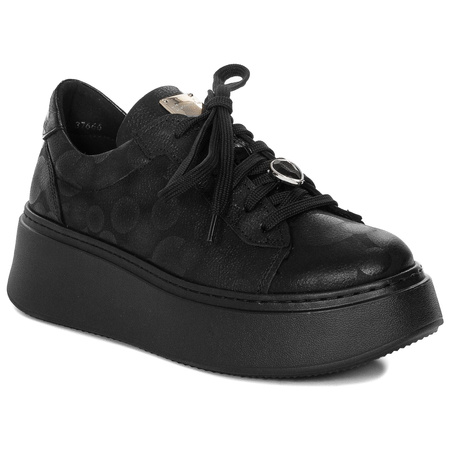 Maciejka Women’s Leather Platform Sneakers  Round Toe Black 06191-42/00-8