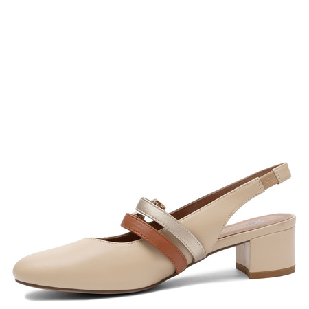 Maciejka Leather Slingback Pumps Double Strap Beige K7475-04/00-1