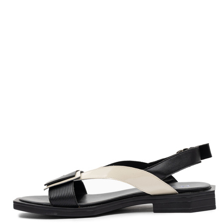 Maciejka Leather Sandals With Decorative Buckle Black-Beige K7478-01/00-1