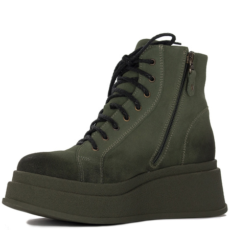 Maciejka Velour Leather Combat Boots on Platform Olive 06309-24/00-8