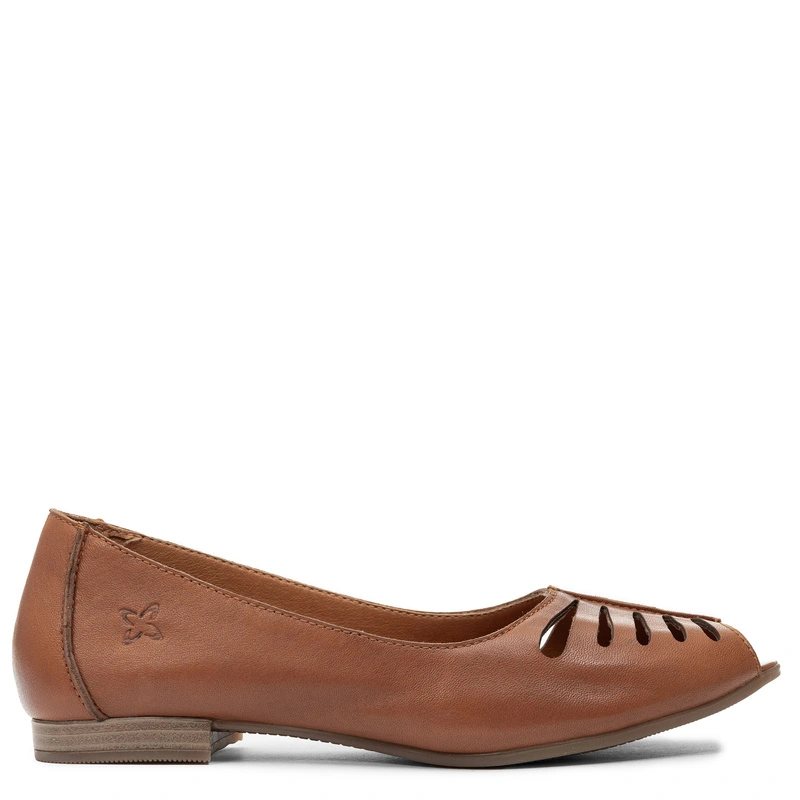 Maciejka Leather Ballet Flats Peep-Toe Cutwork Brown P7541-29/00-1