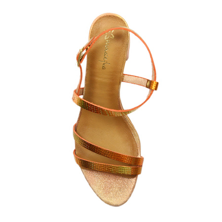 Maciejka Sandały Damskie Skórzane Na Obcasie Pomarańczowe