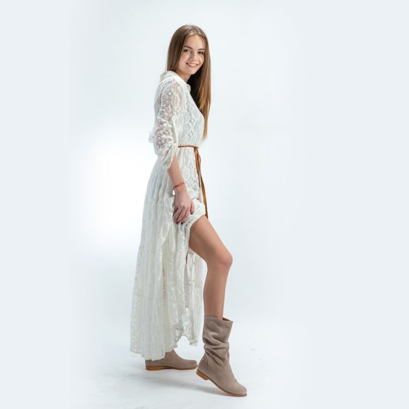 Maciejka Velour Leather Knee-High Boots Beige 05057-04/00-6
