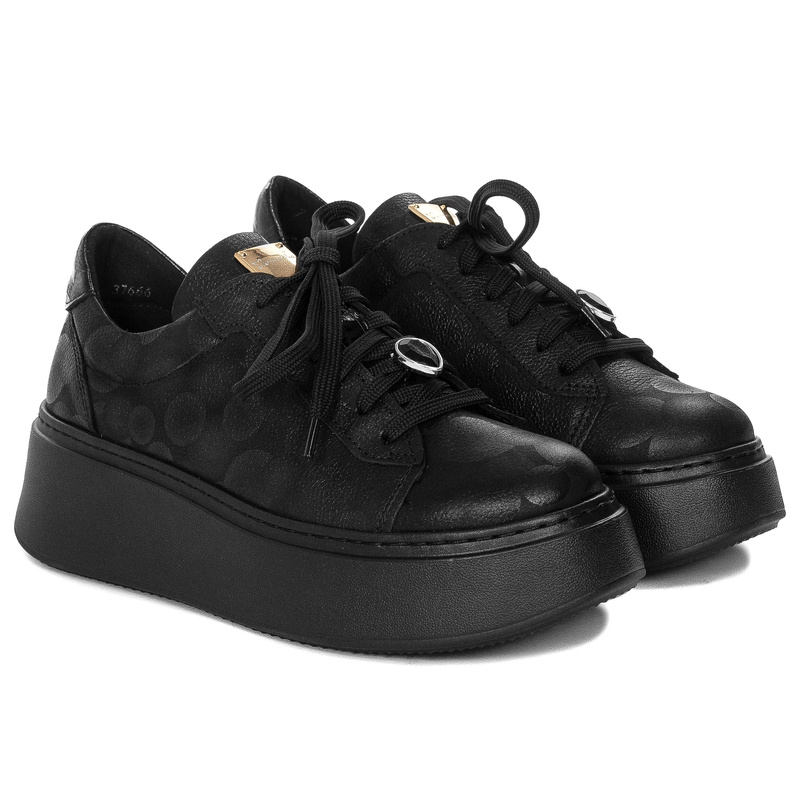 Maciejka Women’s Leather Platform Sneakers  Round Toe Black 06191-42/00-8