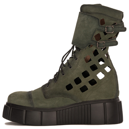 Maciejka Women's ankle boots,green leather suede on platform