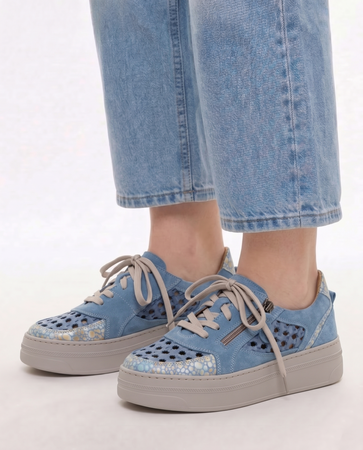 Maciejka Leather Openwork Sneakers On Platform Blue 07317-06/00-1