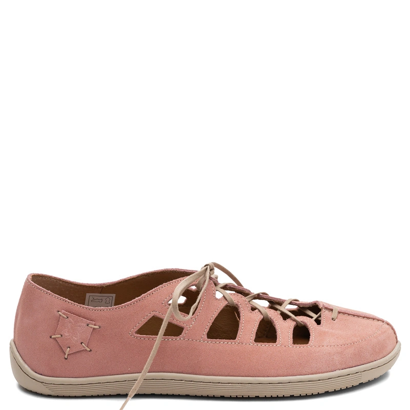 Maciejka Leather Lace-up Openwork Flat Shoes Pink 06835-33/00-1