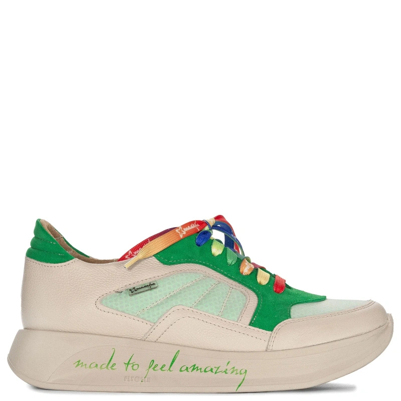 Maciejka Półbuty Damskie Skórzane Zielono Beżowe